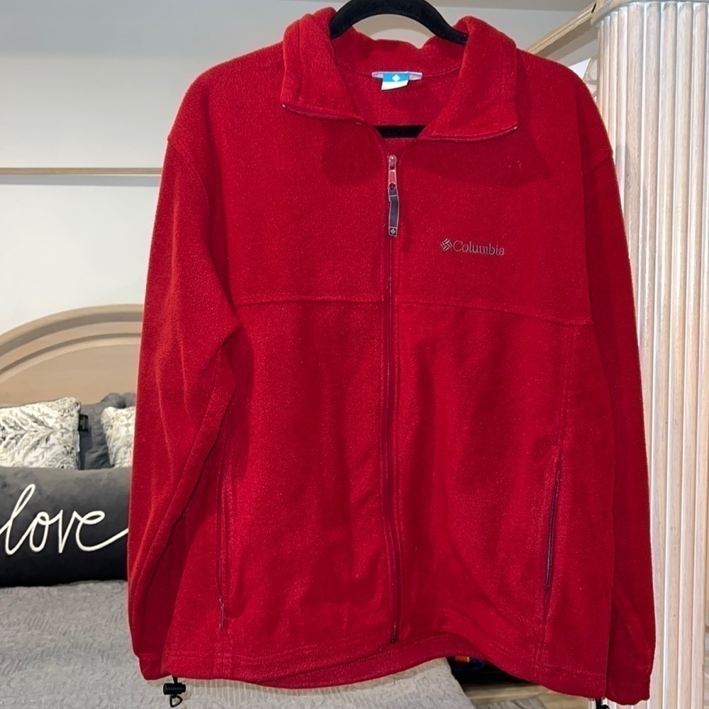 Columbia Mens Maroon Fleece Winter Jacket Size Large